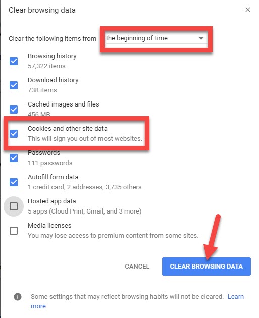 Clear browsing data on chrome