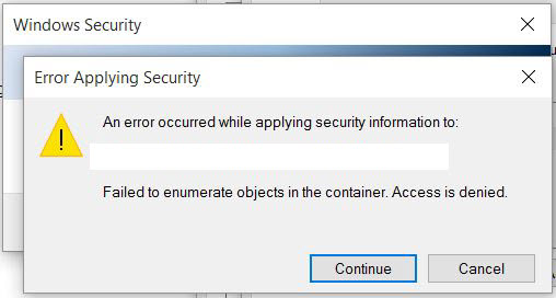 Failed to enumerate objects in the container. Access is denied