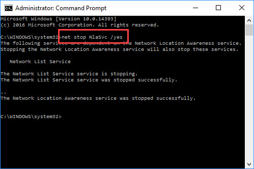 Stopping the service via Command Prompt
