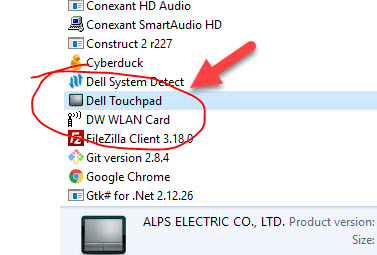 uninstall dell touchpad