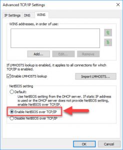 Enable NetBIOS over TCP/IP