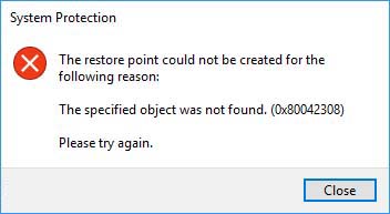 The specified object was not found. (0x80042308)