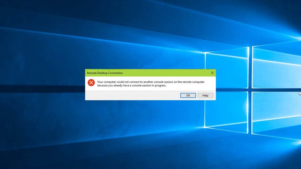 Your computer could not connect to another console session on the remote computer because you already have a console session in progress