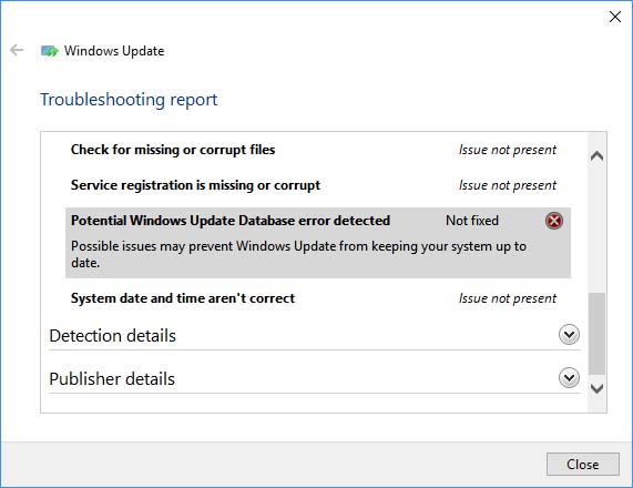 FIX: Potential Windows Update Database Error Detected in Windows 10