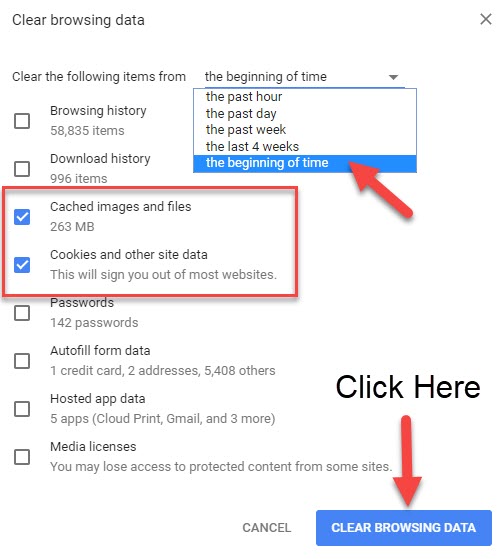 clear cache and cookies chrome