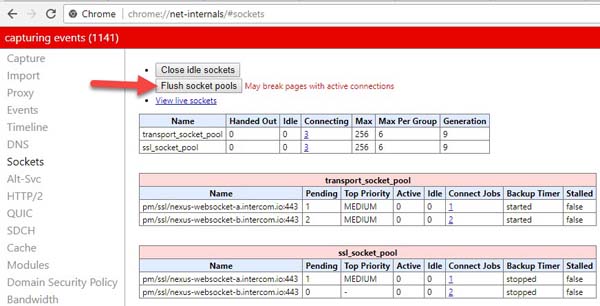 Flush Socket Cache in Chrome