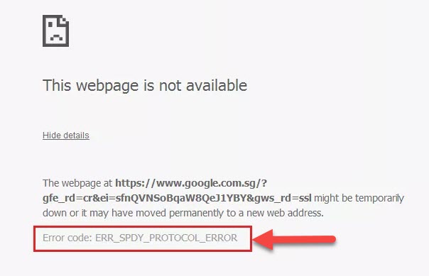 This webpage is not available with error code: ERR_SPDY_PROTOCOL_ERROR