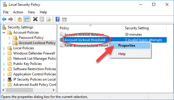 Account lockout threshold policy