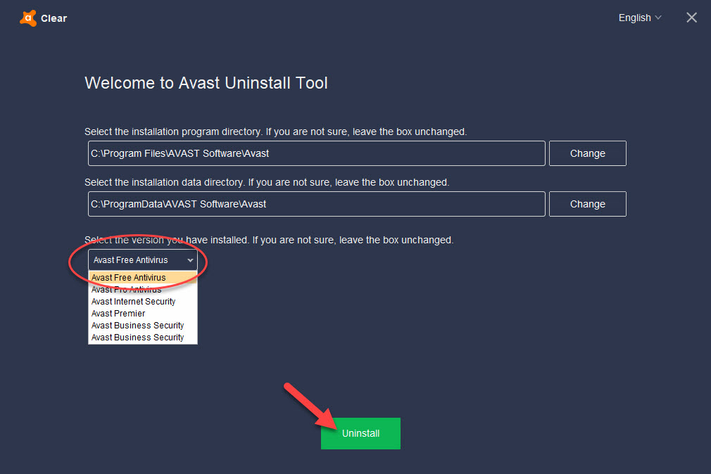 Remove Avast Antivirus using Avast uninstall utility