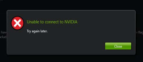 Unable to connect to NVIDIA. Try again later