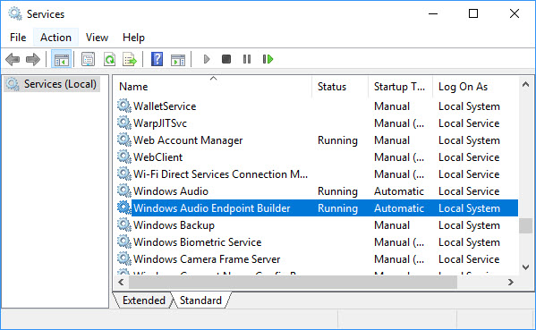 windows 10 audio service not running