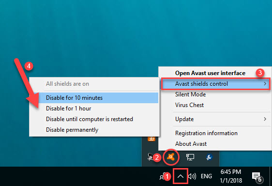 how to turn avast off temporarily