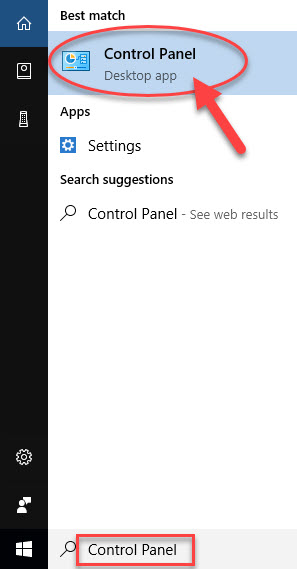 open Control Panel in Windows 10