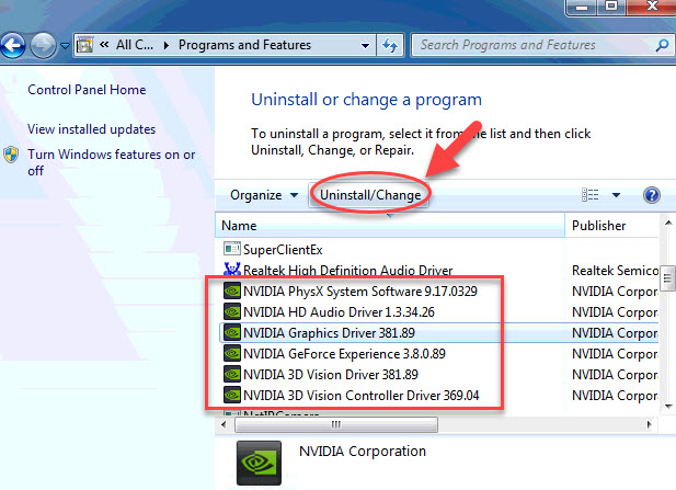 uninstall NVIDIA display drivers