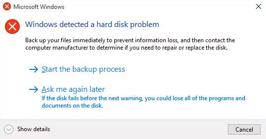 Windows Detected A Hard Disk Problem in Windows 10
