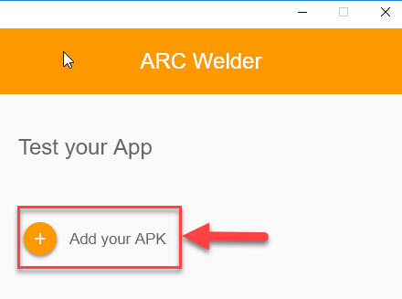 Click Add APK in ARC Welder