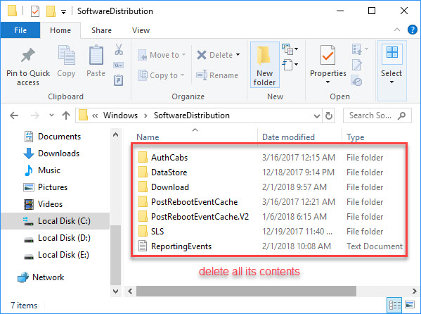 delete software distribution folder