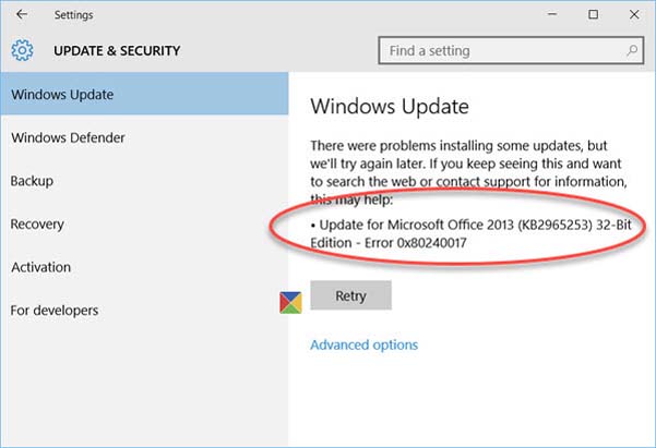 Error 0x80240017 while Installing Windows Updates on Windows 10