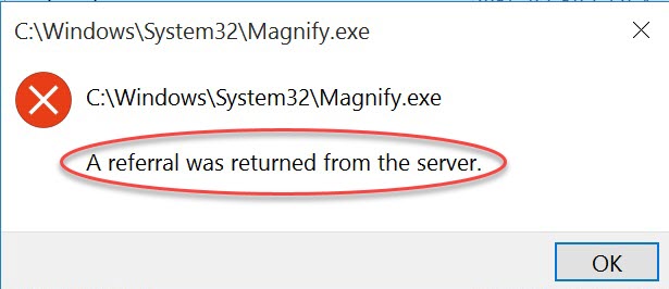 magnify a referral was returned from the server