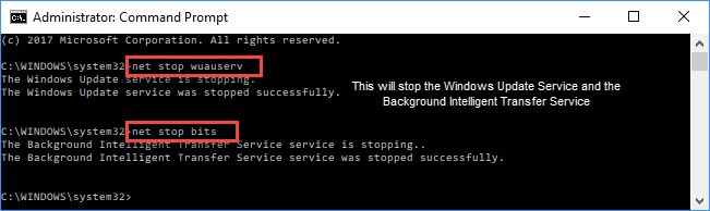 stop wuauserv bits windows 10