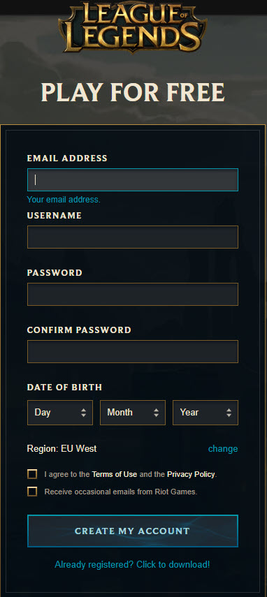 Sign up and play League of Legends