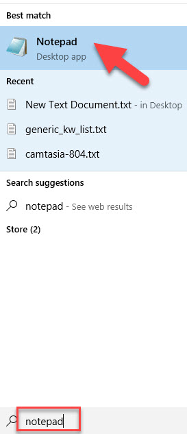 open Notepad in Windows 10