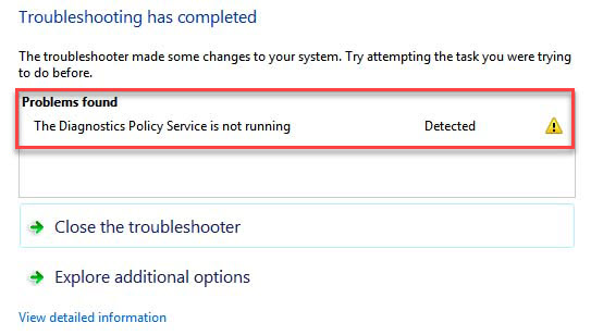 The Diagnostic Policy Service is not running