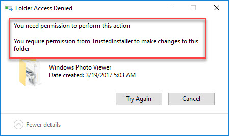 FIX: You Require Permission From TrustedInstaller In Windows 10