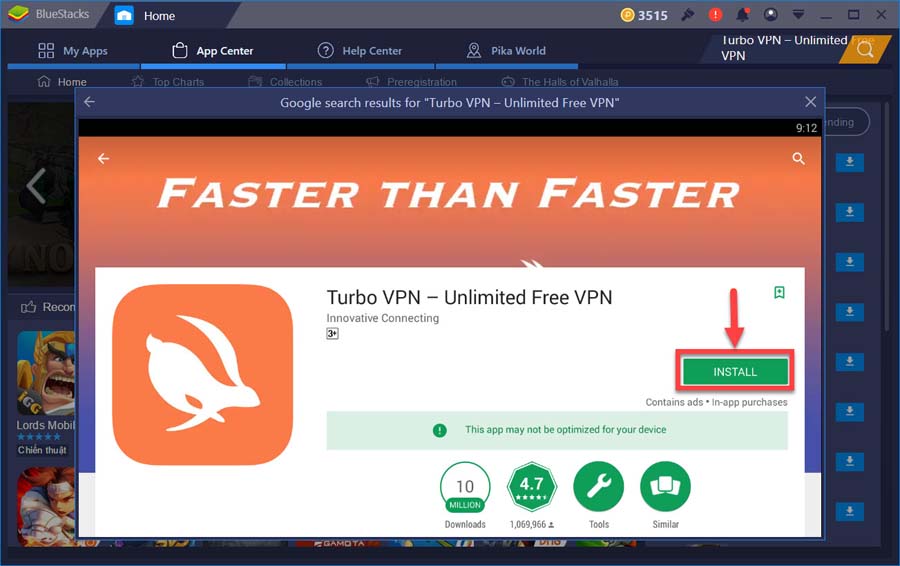 Install Turbo VPN for Windows PC from Google Play store