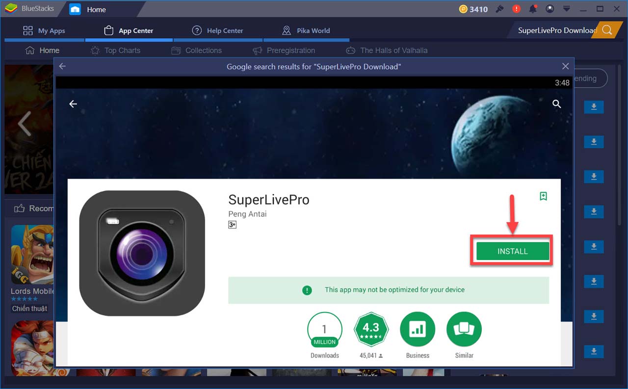 Install SuperLivePro for PC from Google Play store