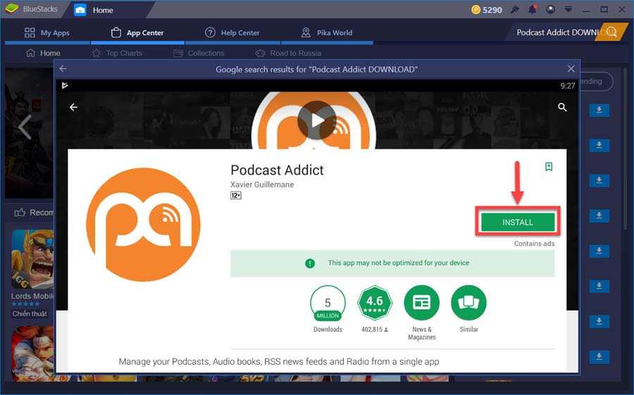 download install podcast addict for pc from google play store