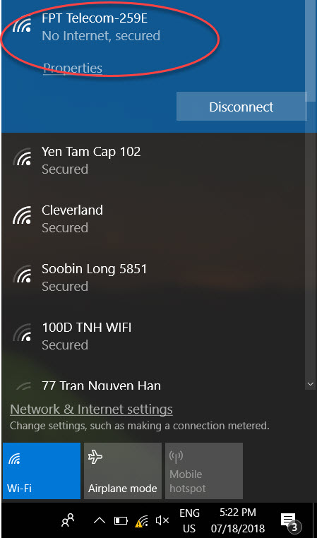 windows 10 no internet secured