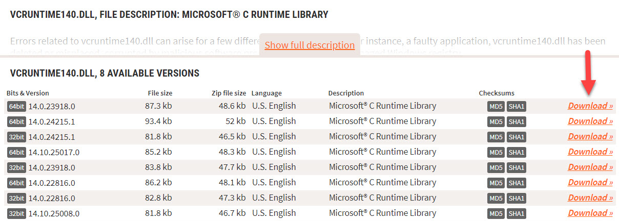 Download VCRUNTIME140.DLL file