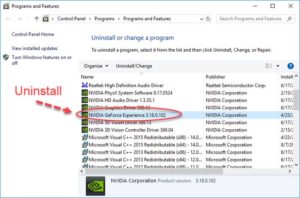 Uninstall Nvidia GeForce Experience