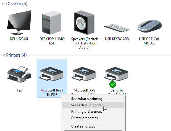 Set the Microsoft Print to PDF as the Default Printer