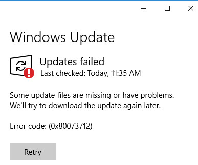 Windows 10 Update Problem Error Code: (0x80073712)