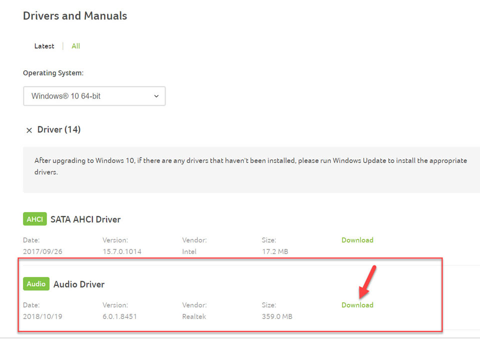 Download and install the latest audio drivers for your laptop