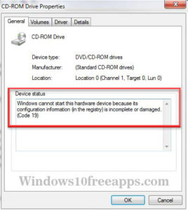 windows cannot start this hardware device code 19