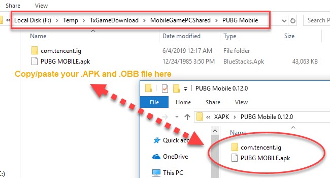 import .APK and .OBB file to the Tencent Gaming Buddy PC Shared directory