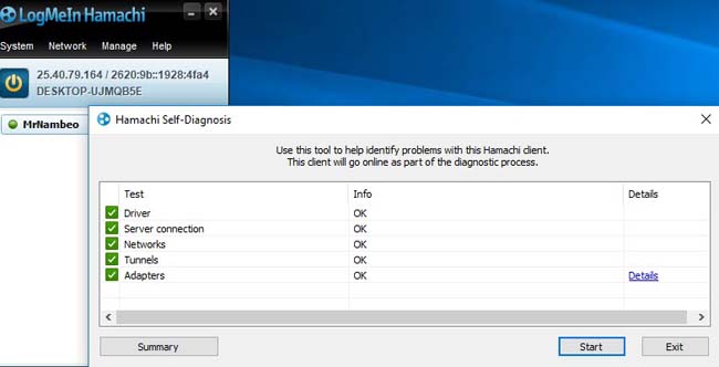 Using Hamachi Self-Diagnosis to Detect Problems