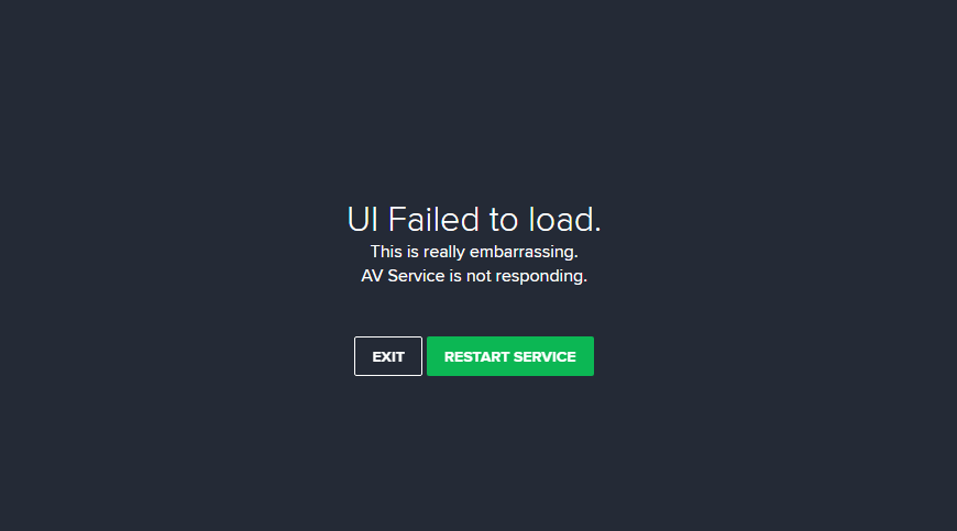 Avast UI Failed to load Error