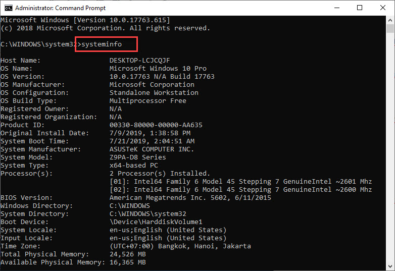 How to check system information using Command Prompt