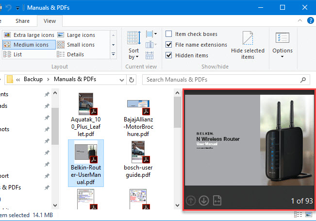 how can i see a picture preview on windows 10 in files