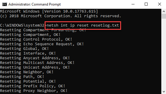 Reset TCP/IP