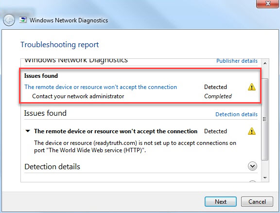 The remote device or resource won’t accept the connection