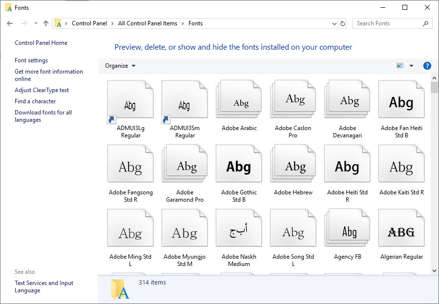 Fonts Control Panel