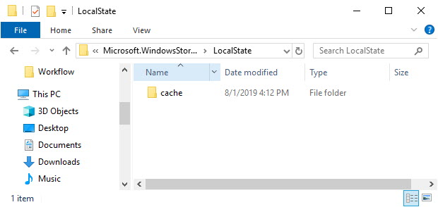 Create a new Windows Store cache folder