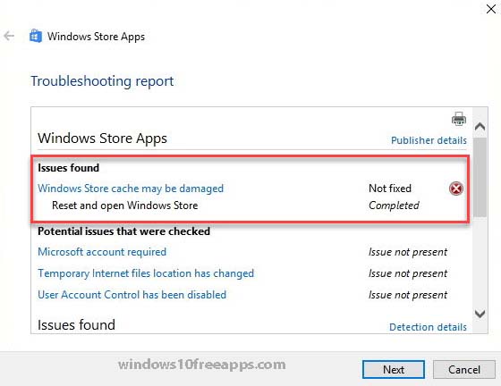 windows store cache may be damaged windows 10