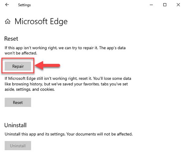 How To Repair Microsoft Edge In Windows 10 - Step 01