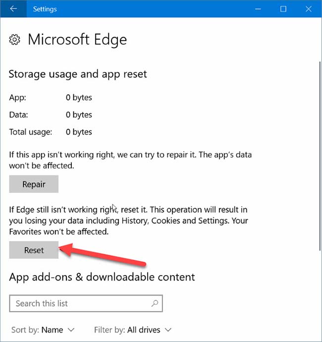 Reset Microsoft Edge in Windows 10 step 03